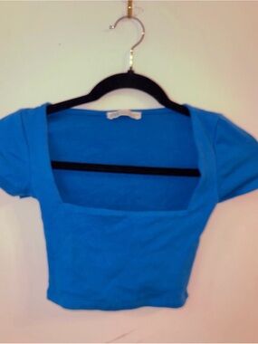 Zara Bright Blue Square-Neck Cropped Top